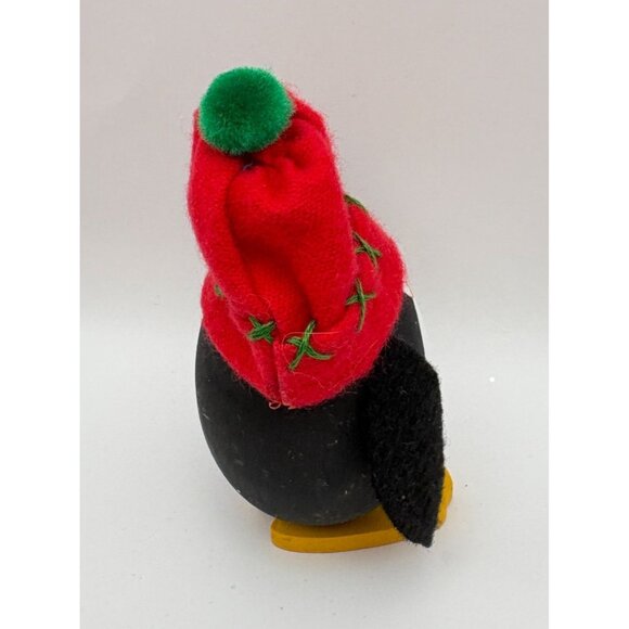 Handcrafted Wooden Penguin Christmas Figurine Festive Red Snow Hat Winter - Picture 5 of 7